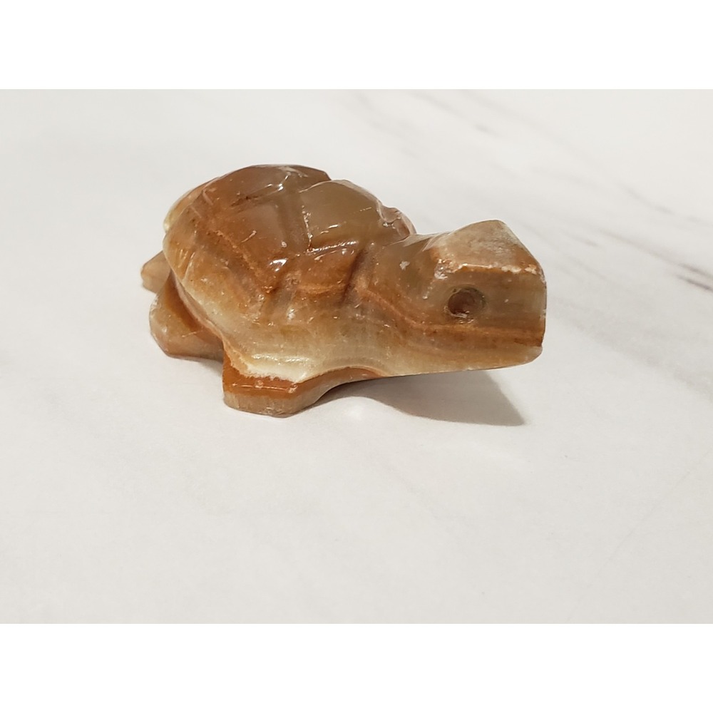 TURTLE SMALL TRINKET MINIATURE Vintage Carved Onyx Alabaster Stone Marble